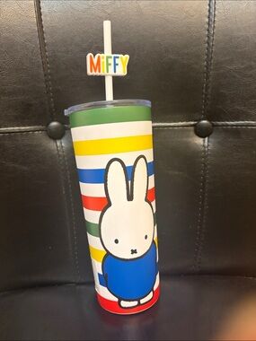 miffy Multi-Color Striped Stainless Tumbler with Straw